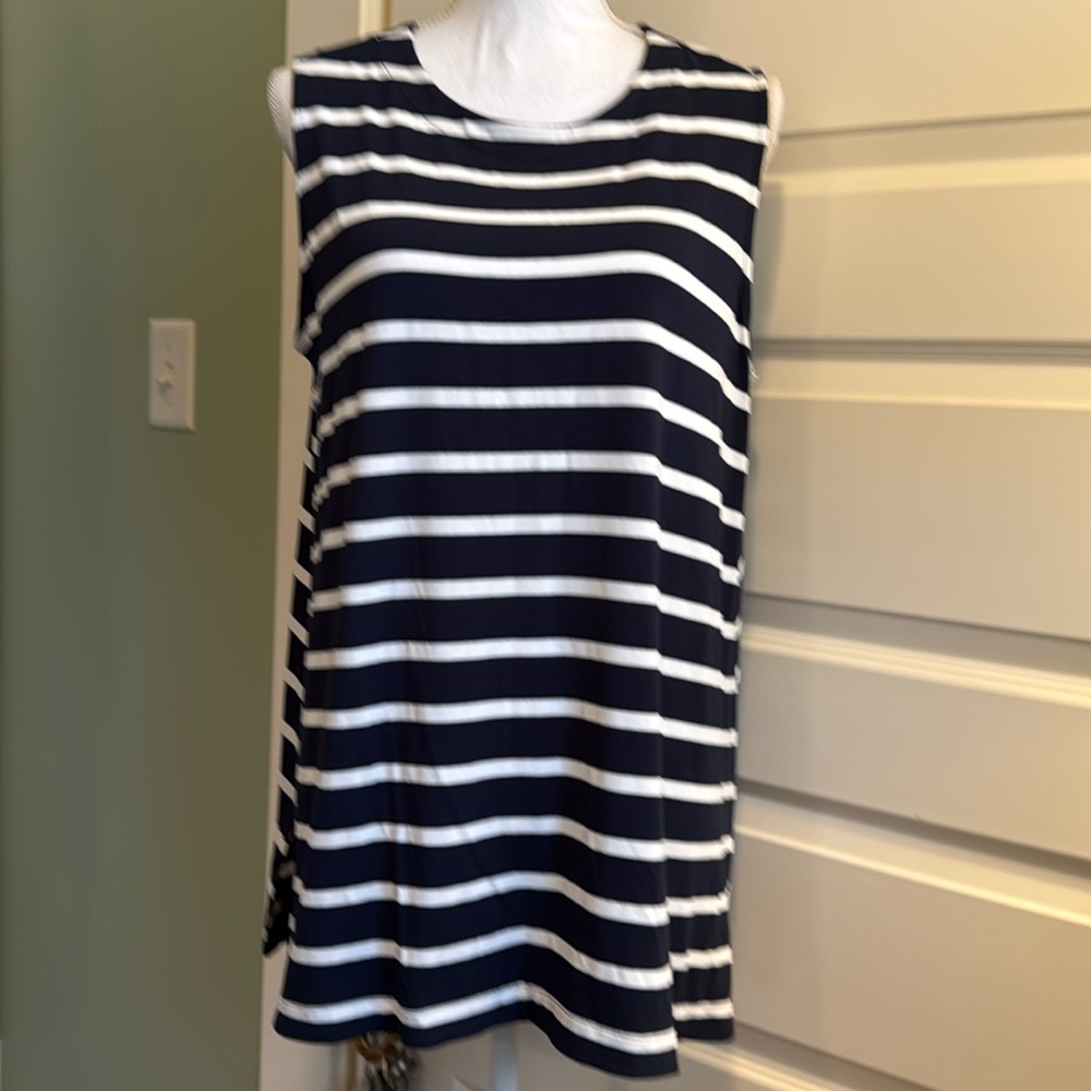 J. Jill Wearever Navy Cream Striped Tank Top